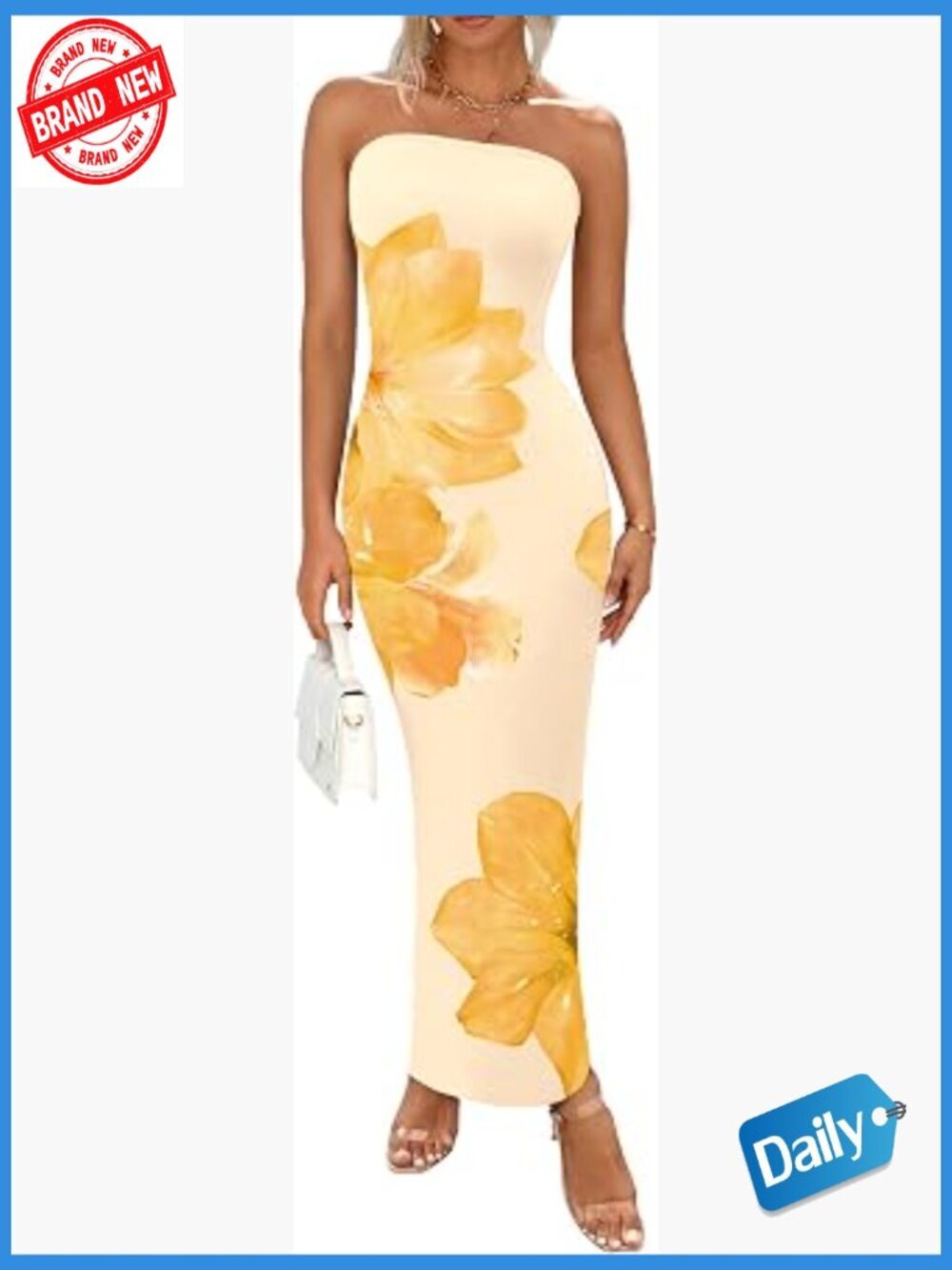 Strapless Maxi Bodycon Dress Floral Tube Top Wedding Guest Cocktail